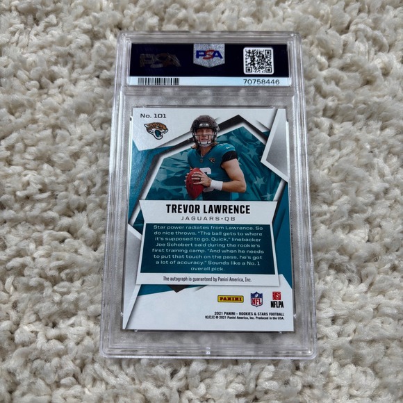 2021 Panini Rookies & Stars Trevor Lawrence 13/35 True Blue Auto PSA 10 #101 - Picture 4 of 5